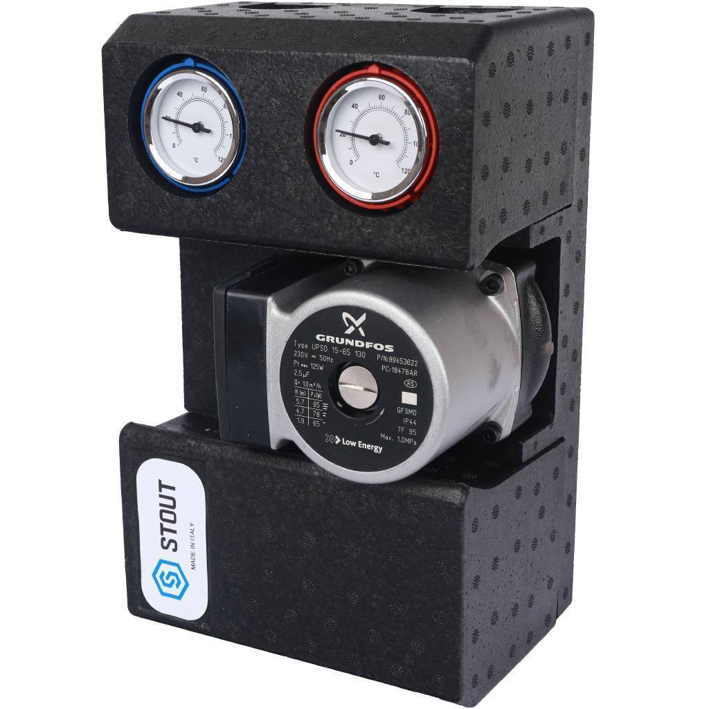 Купить SDG-0002-002002 STOUT SDG-0002 Насосная группа с термостатическим смесительным клапаном 3/4"с насосом Grundfos UPSO 15-65 130 STOUT по лучшей цене с доставкой - интернет-магазин Прогрессивные решения
