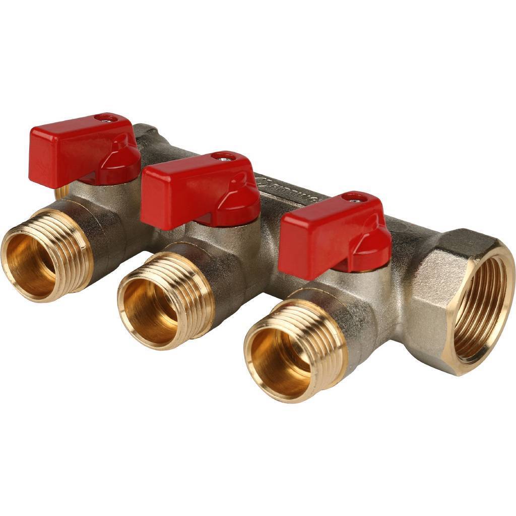 Купить SMB 6200 341203 STOUT  Коллектор с шаровыми кранами 3/4", 3 отвода 1/2" (красные ручки) STOUT по лучшей цене с доставкой - интернет-магазин Прогрессивные решения